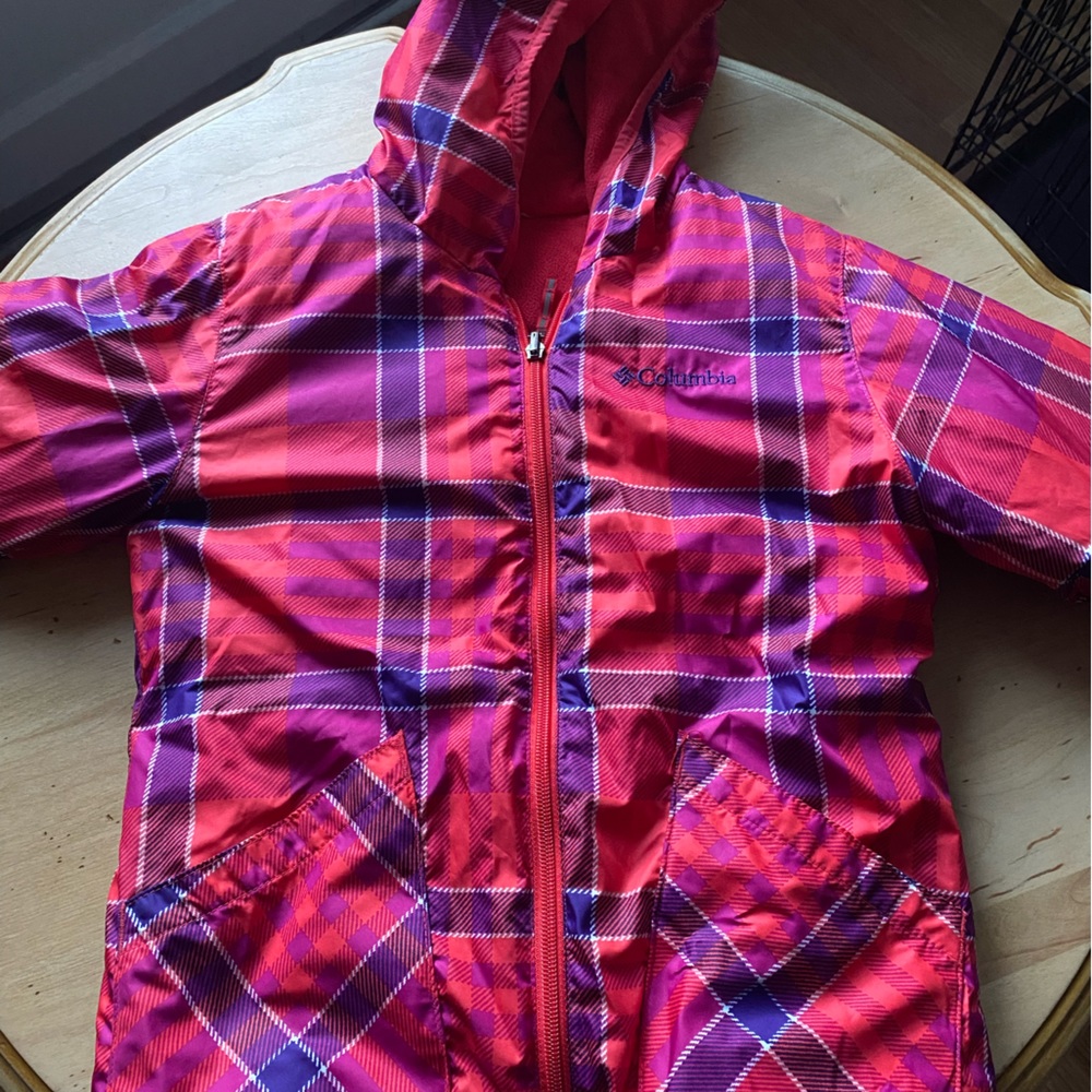 Columbia Sportswear Red Pink Plaid Reversible Insulated Coat Youth Size M 10-12